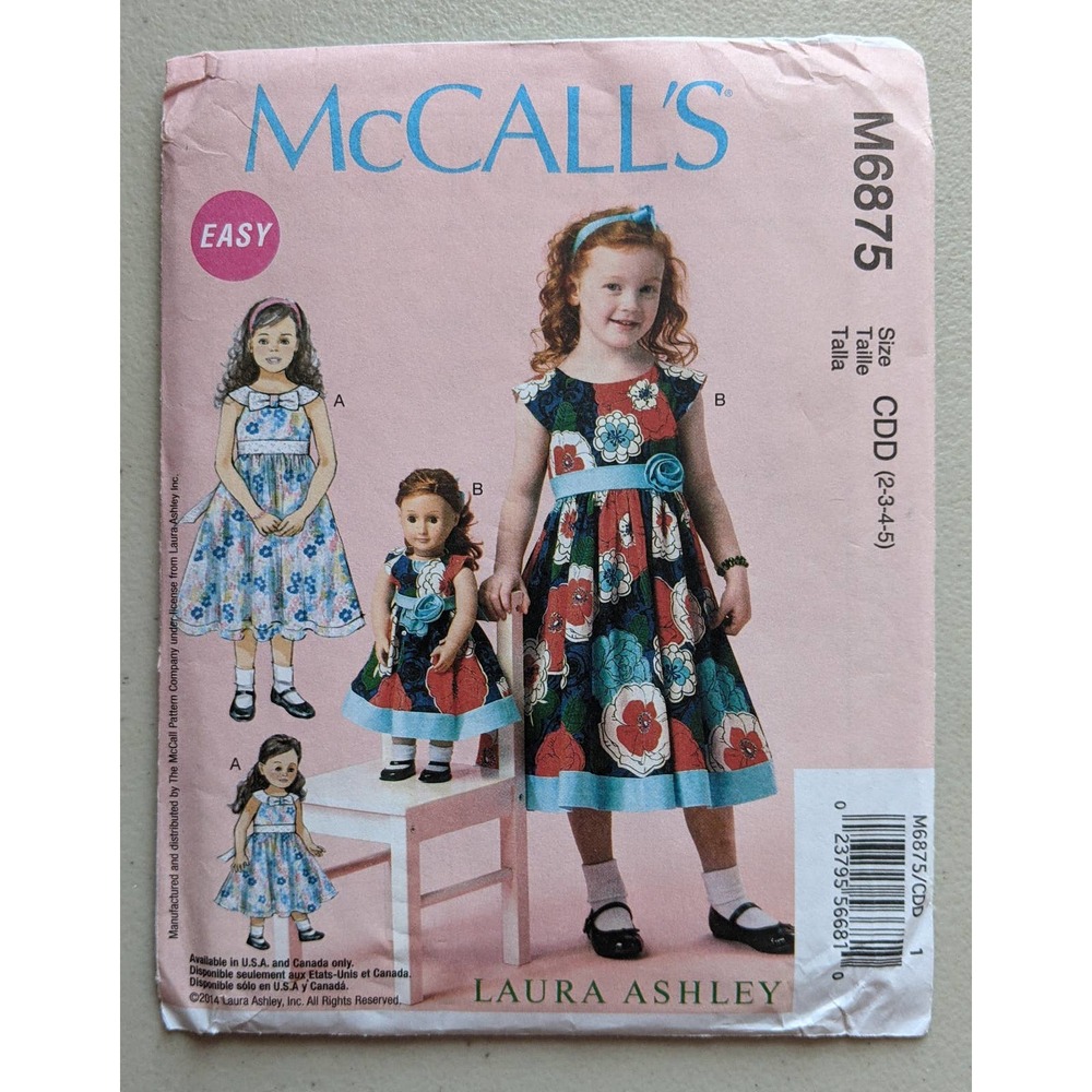 UNCUT McCall's Pattern 6875 Girls' & Dolls Dress Size 2-5 Laura Ashley